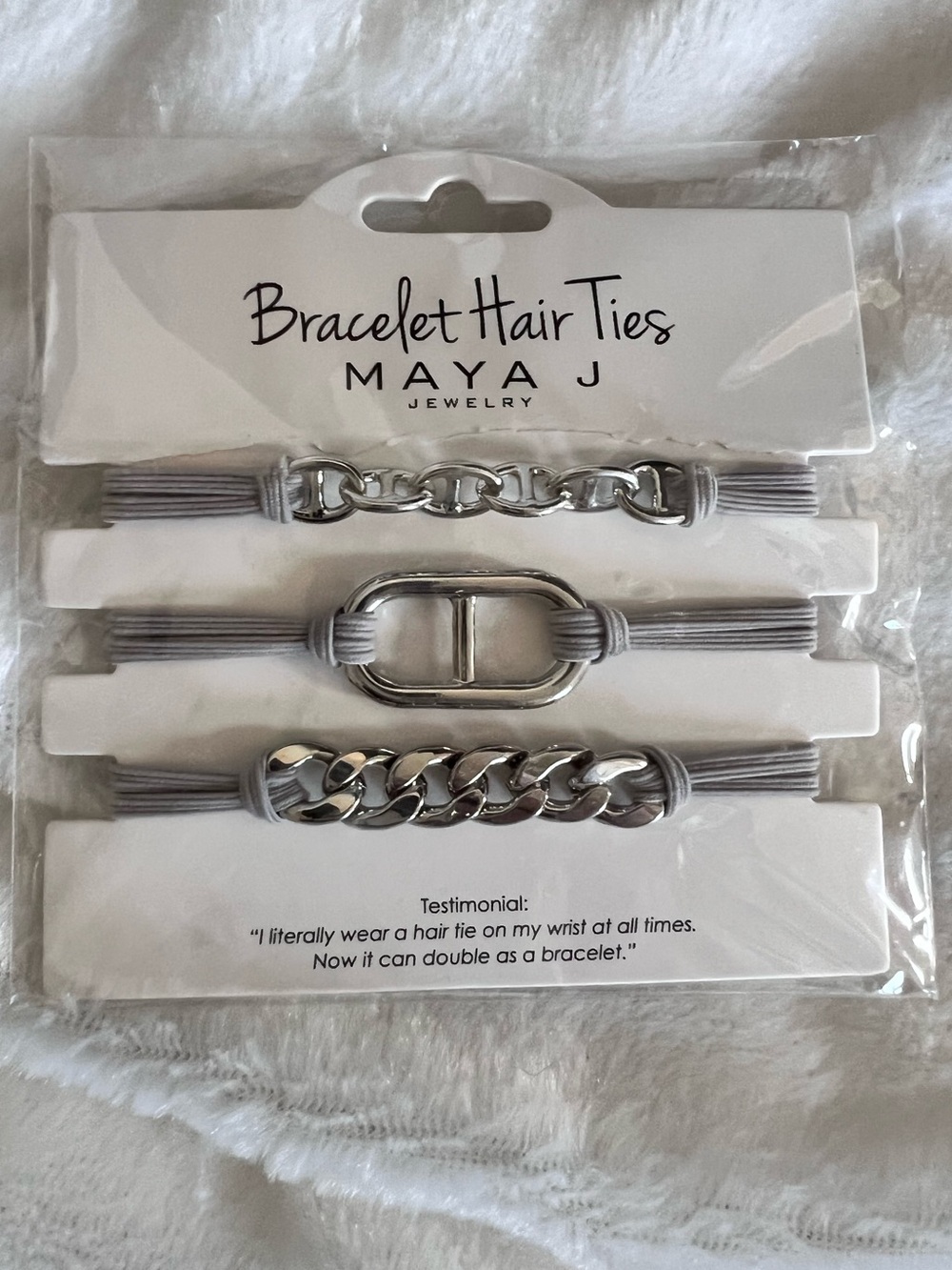 Bracelet Hair Ties - Gray and Silver Chain Set